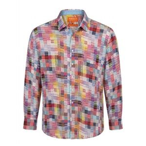 NWT Inserch Linen Collection 5XL Multi Color Patchwork Shirt LS2909‎ Button Down
